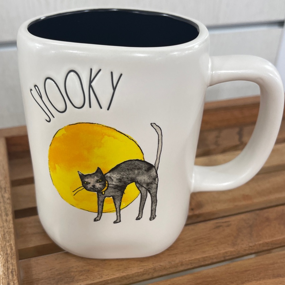 Rae Dunn Halloween Black cat In Moonlight Spooky Ceramic Coffee Mug NWT